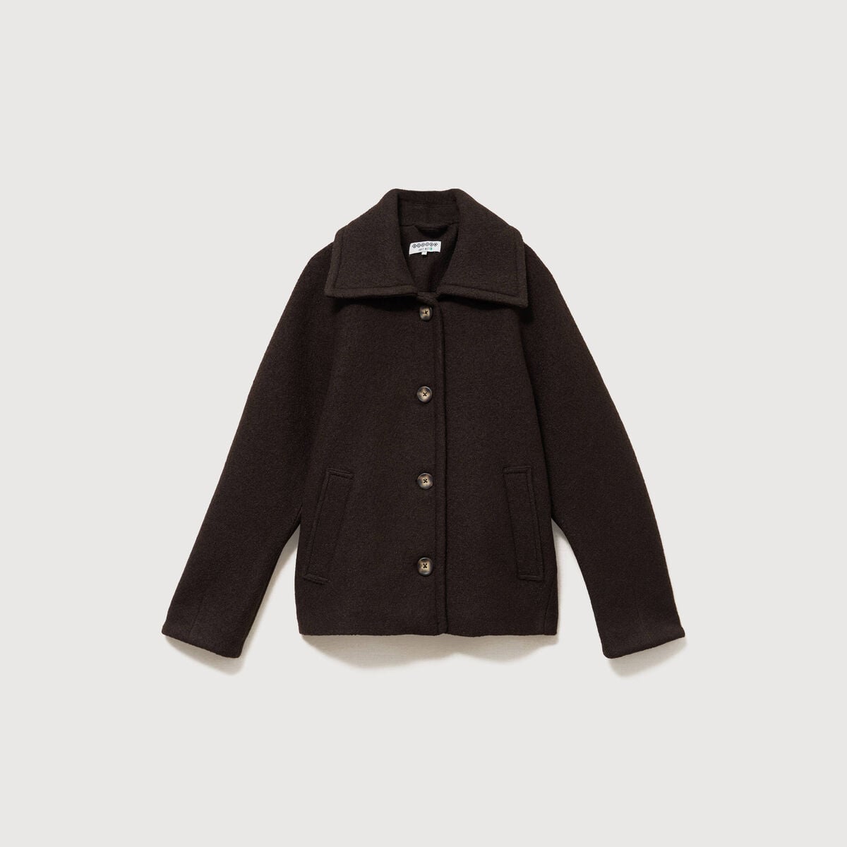 Manteau oversize court col tailleur marron fonc&eacute; femme