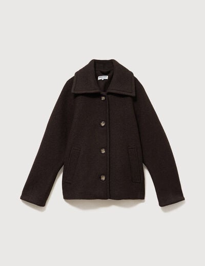 Manteau oversize court col tailleur marron fonc&eacute; femme