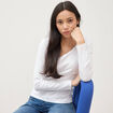 T-shirt ajust&eacute; col rond manches longues blanc femme
