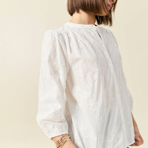 Chemise manches 3/4 brodée ecru femme