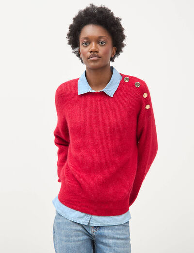 Pull droit col rond manches longues rouge femme