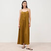 Robe bretelle satin&eacute;e col rond vert olive femme