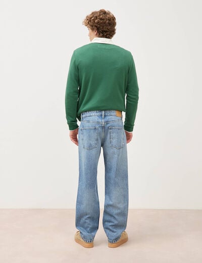Jeans large longueur 34 en coton denim bleach homme