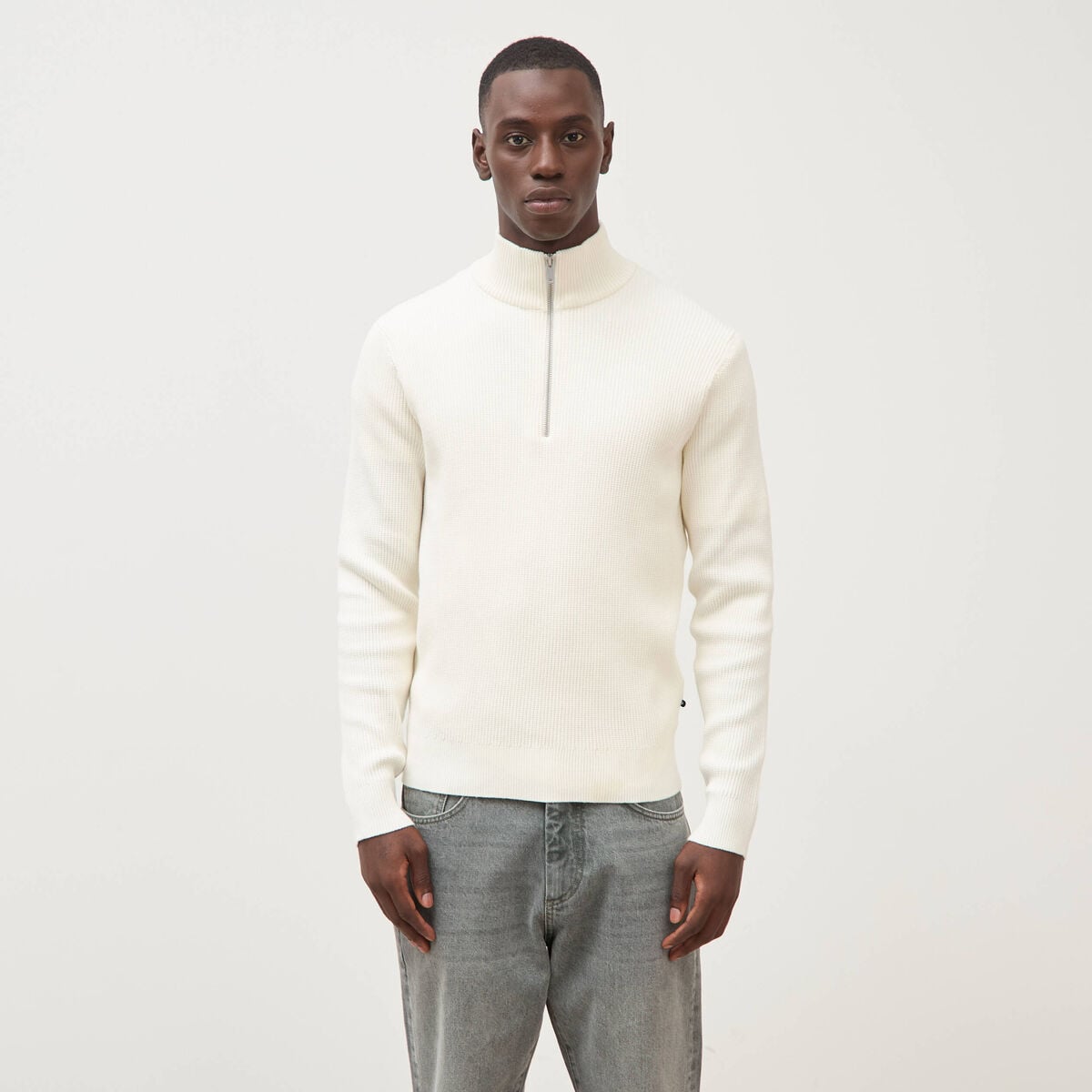 Pull col camionneur ecru homme