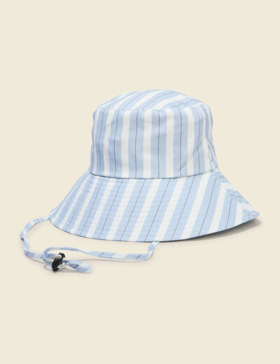 Chapeau ray&eacute; en coton bleu ciel femme