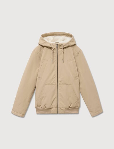 Parka courte &agrave; capuche beige homme