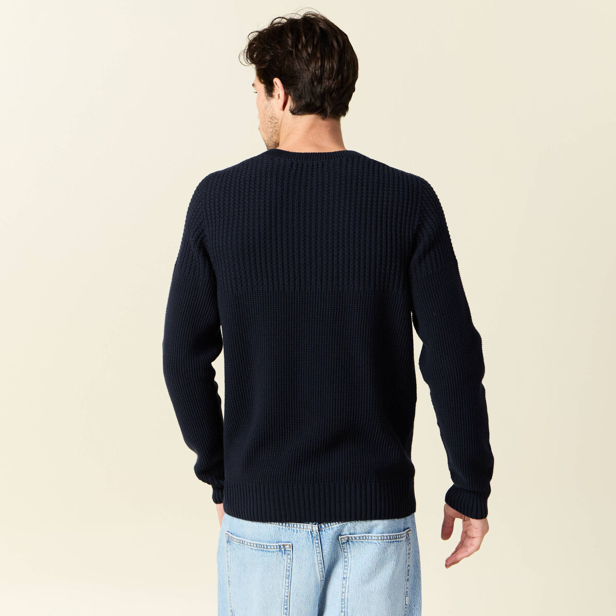 Pull manches longues fabriqué en France bleu marine homme