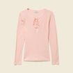 T-shirt cintr&eacute; manches longues col rond rose champagne femme