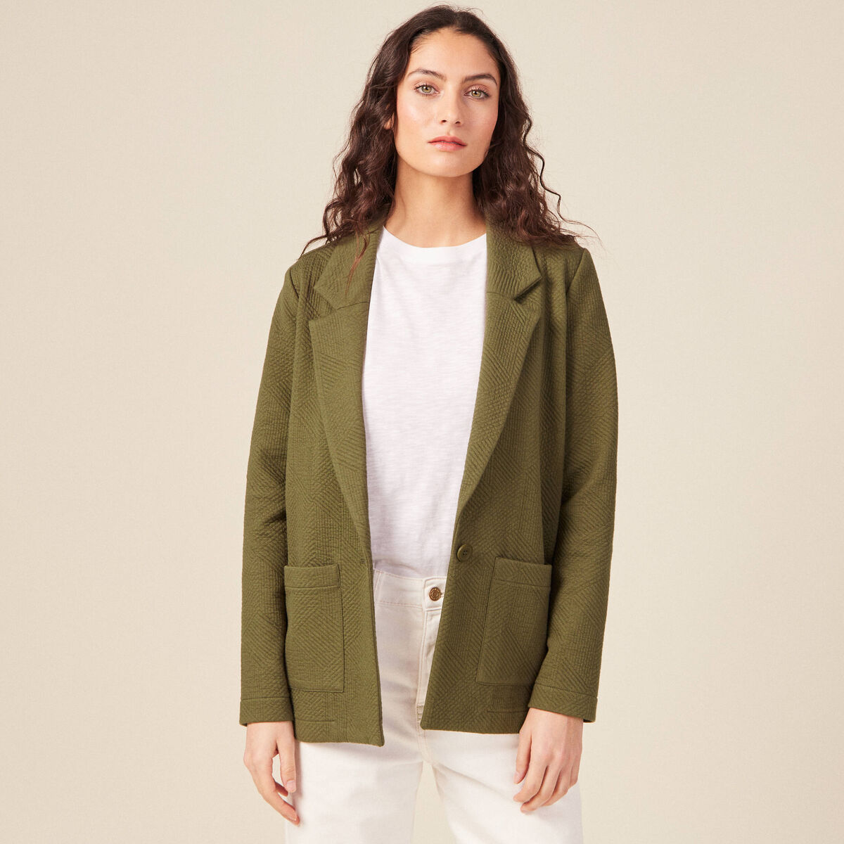 Gilet manches longues vert kaki femme