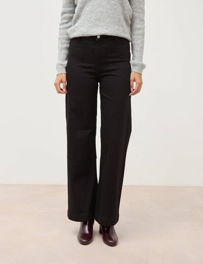 Jeans large taille haute denim noir femme