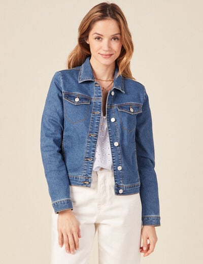 Veste ajust&eacute;e en jeans manches longues denim stone femme