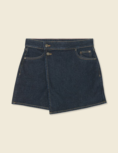 Jupe-short droite en jean denim brut rinse femme