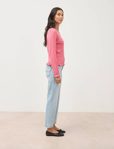 Pull droit col rond manches longues vieux rose femme