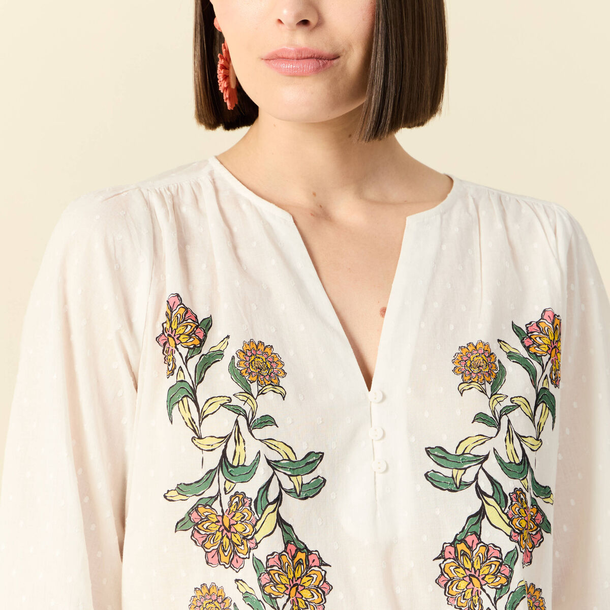 Blouse manches 3/4 blanc femme