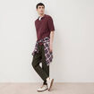 Polo ample col cubain manches courtes prune homme