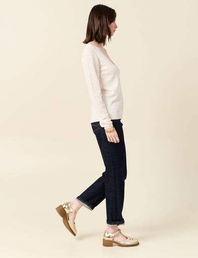 Gilet manches longues boutonn&eacute; creme femme