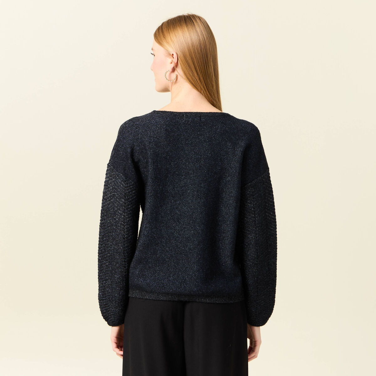 Pull manches longues bleu marine femme