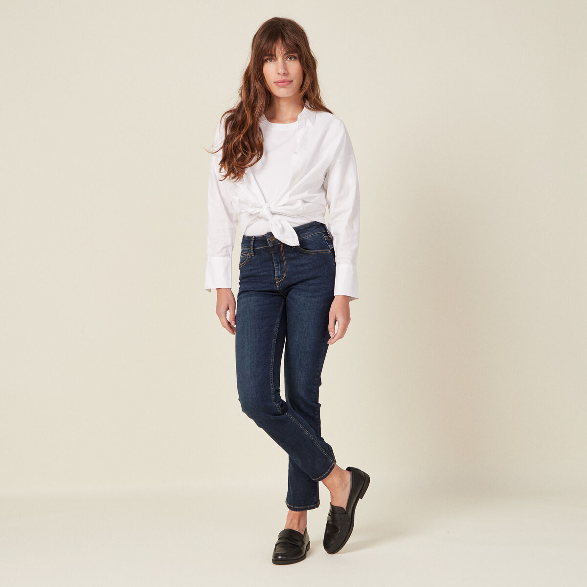 Jeans regular 7/8ème denim brut femme
