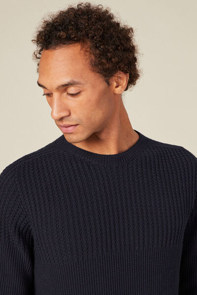 Pull manches longues bleu marine homme