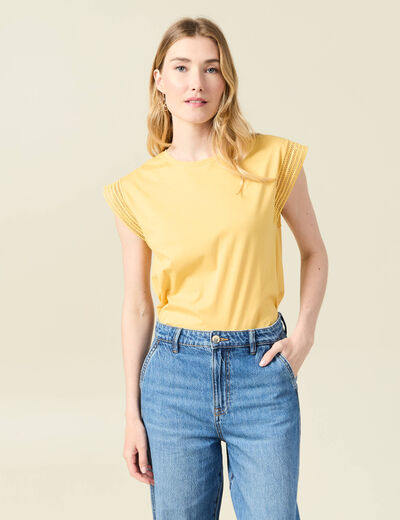 T-shirt manches courtes jaune moutarde femme