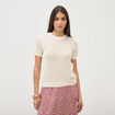 Pull col rond manches courtes creme femme