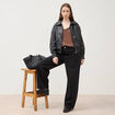 Jeans ample d&eacute;tails clout&eacute;s denim noir femme
