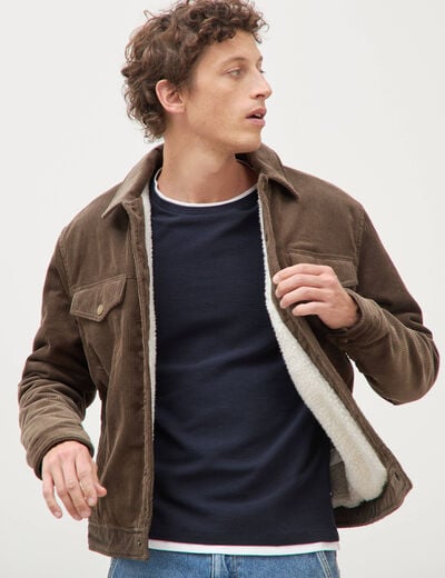 Blouson droit en velours manches longues taupe homme