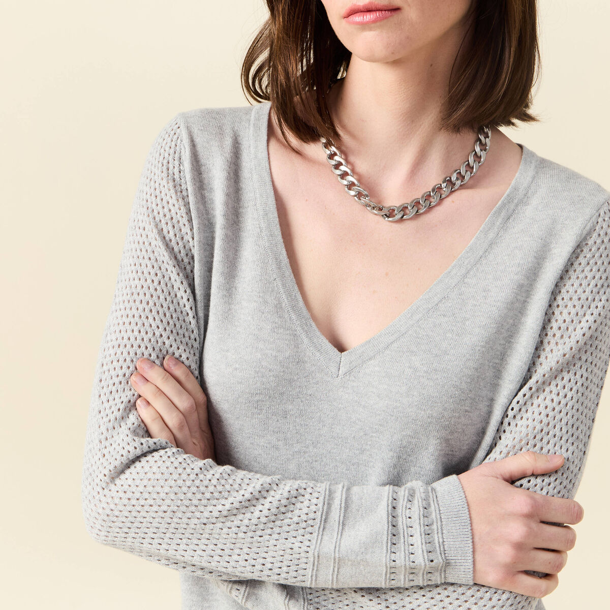 Pull à manches longues gris clair femme