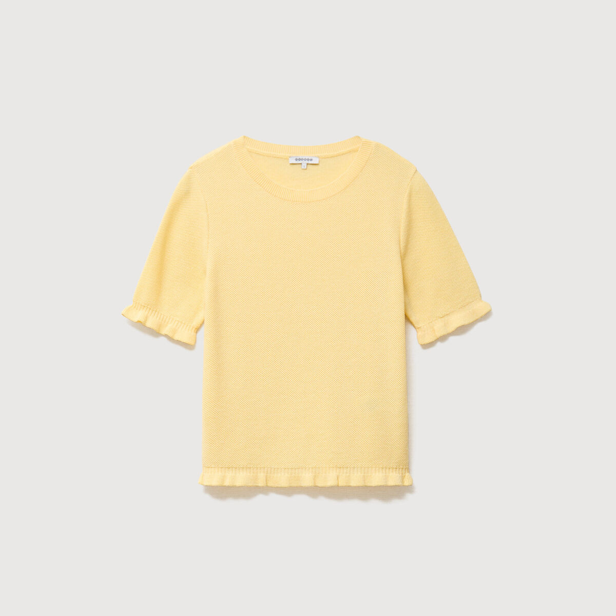 Pull droit col bateau manches courtes jaune clair femme