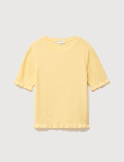 Pull droit col bateau manches courtes jaune clair femme