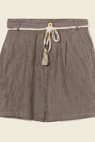 Short droit ceinturé gris foncé femme