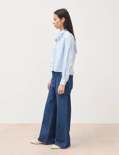 Chemise droite manches longues ray&eacute;e bleu clair femme
