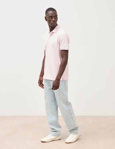 Polo cintr&eacute; en coton manches courtes rose homme
