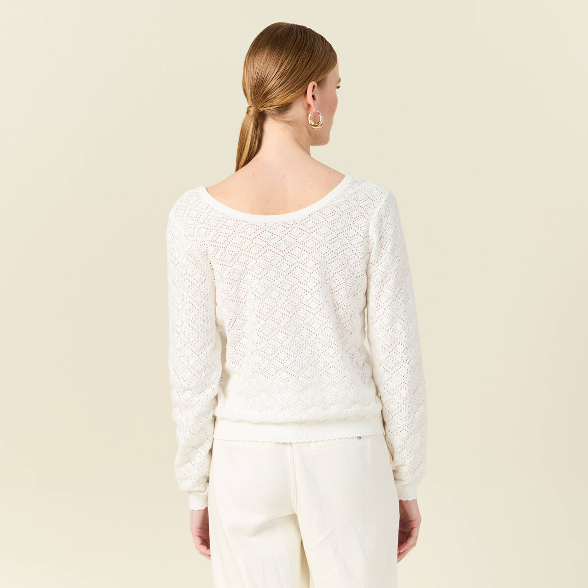 Gilet manches longues ajouré ecru femme