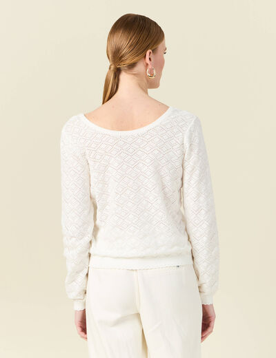 Gilet manches longues ajouré ecru femme