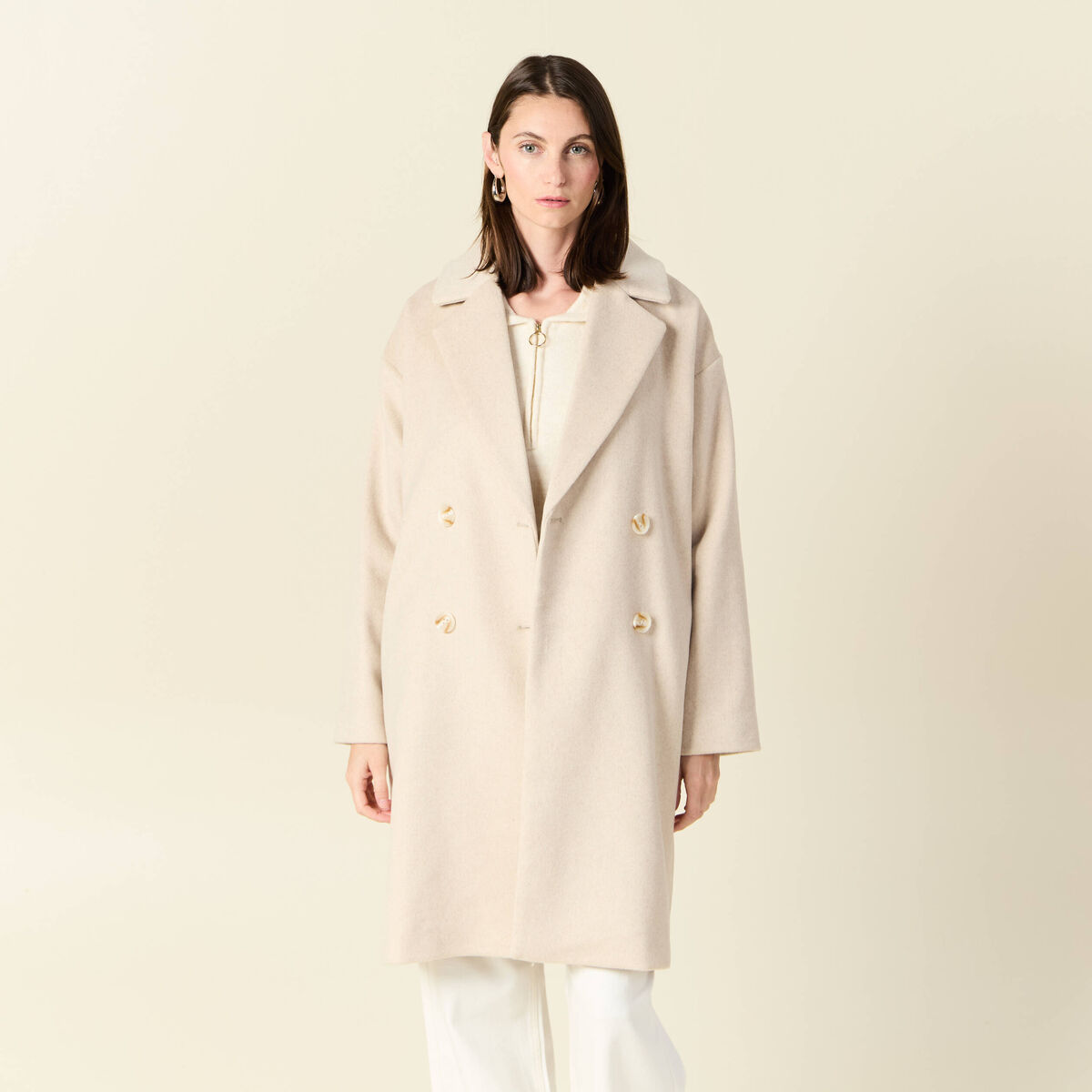 Manteau long oversize creme femme