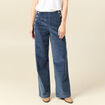 Pantalon large taille haute en velours gris femme