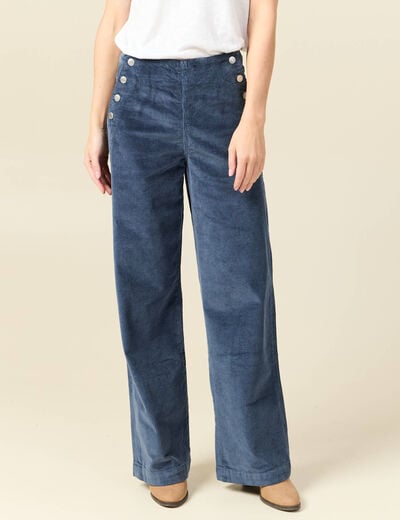 Pantalon large taille haute en velours gris femme