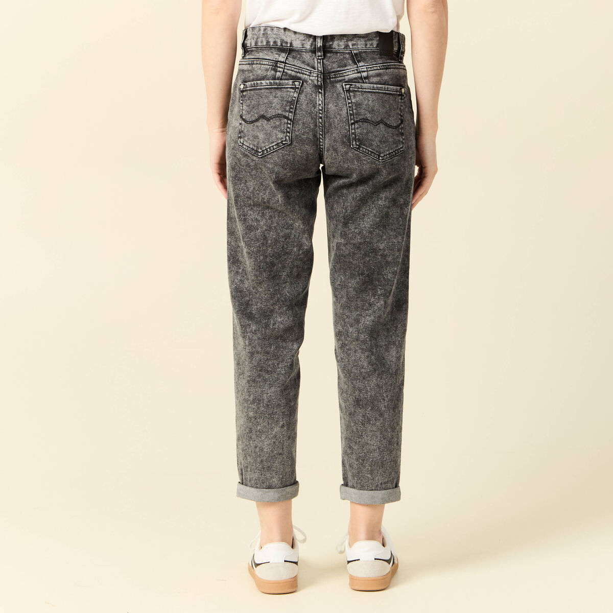 Jeans girlfriend 5 poches denim snow gris femme