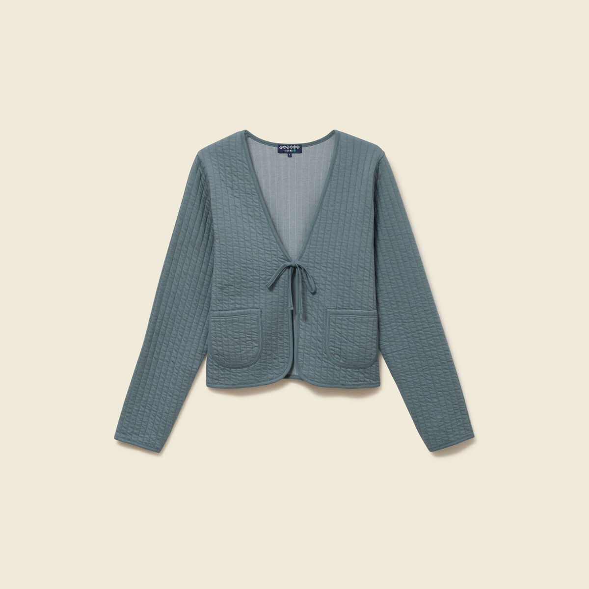 Cardigan droit court manches longues vert canard femme
