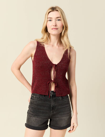 Débardeur tricot noué rose framboise femme