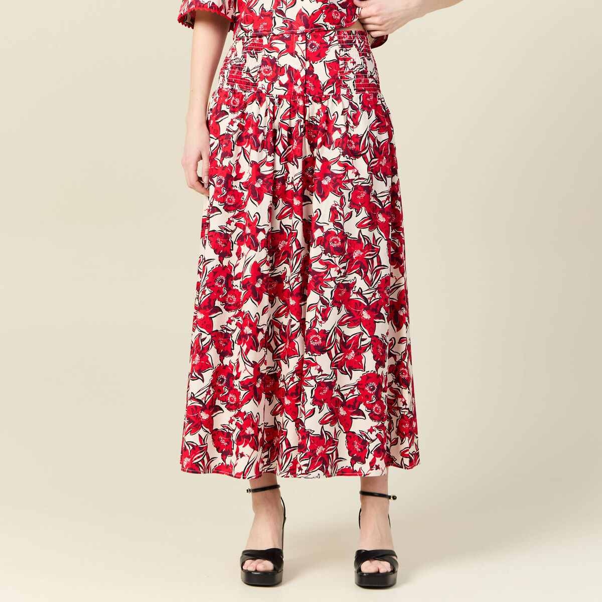 Jupe longue &eacute;vas&eacute;e rouge femme