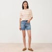 Pull col bateau manches courtes rose femme