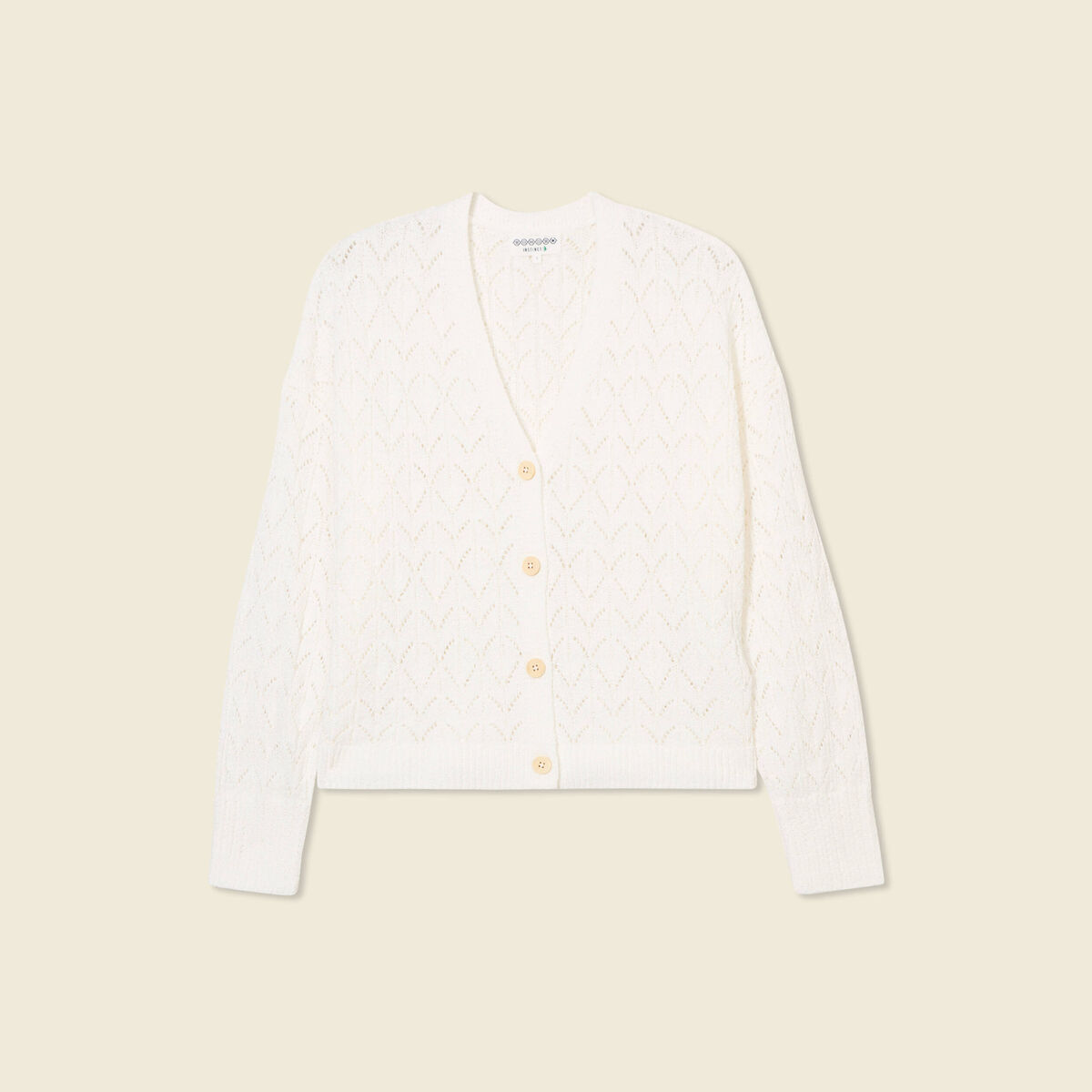 Gilet manches longues ajouré ecru femme