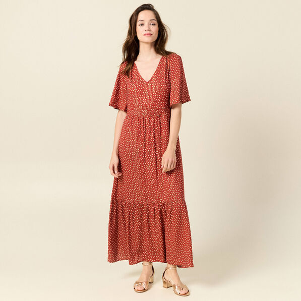 robe longue evasee fluide orange fonce femme Robe longue évasée fluide orange foncé femme