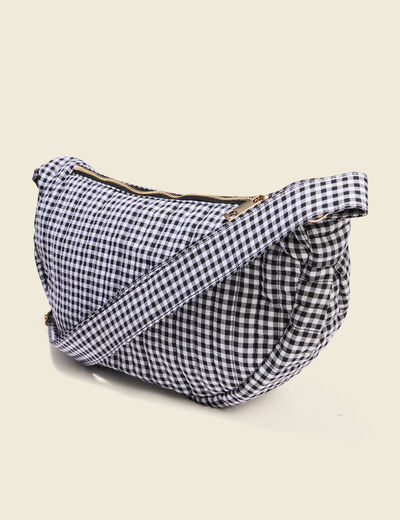 Sac bandouli&egrave;re doubl&eacute; vichy noir femme