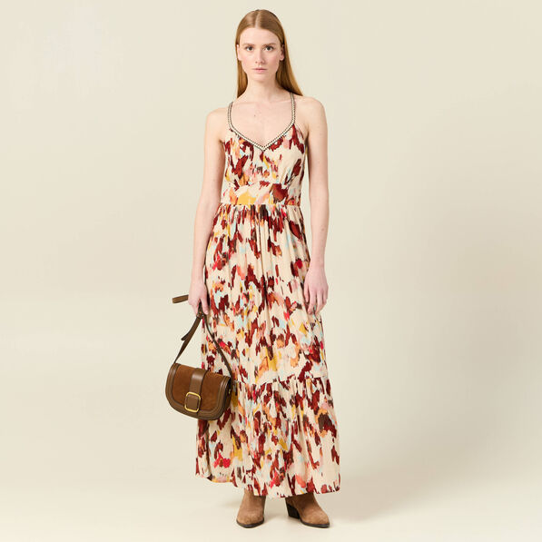 Robe longue évasée fluide sable femme
