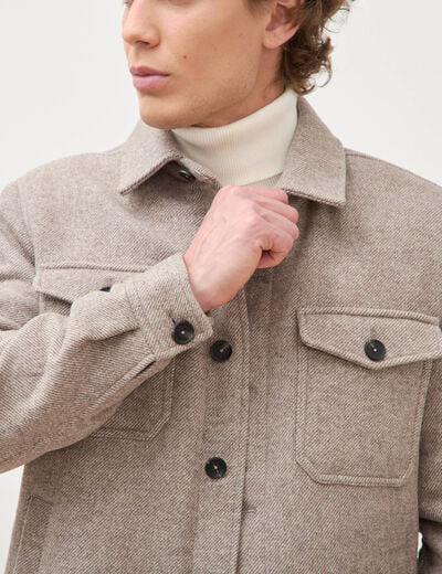 Surchemise boutonn&eacute;e beige homme