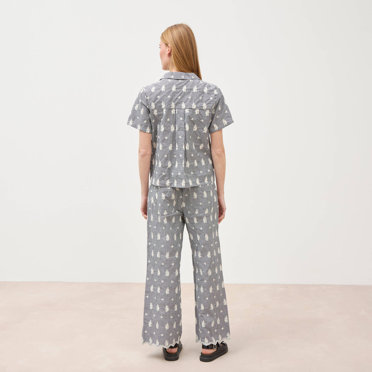 Chemise en coton manches courtes noir femme