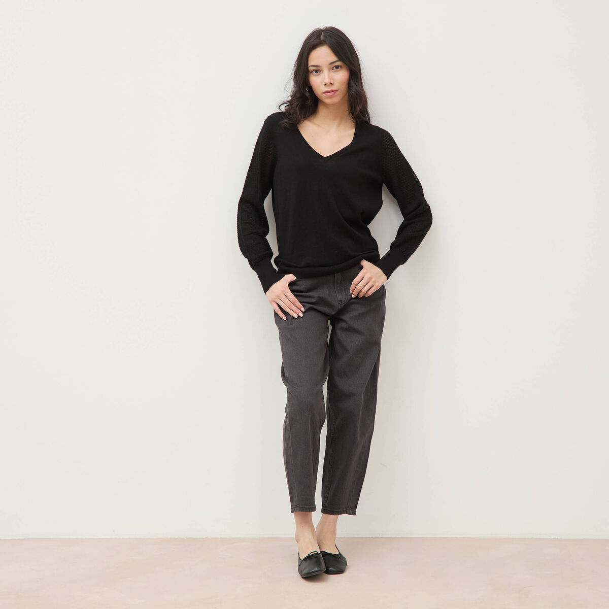 Pull manches longues noir femme